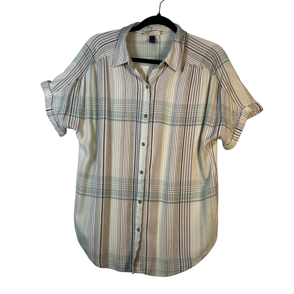 Universal Thread Button‎ Down Shirt Womens Green Plaid Rayon Size Medium